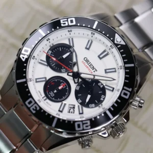 RelĂłgio Orient Solartech Elite Sea Panda CronĂłgrafo Branco Safira